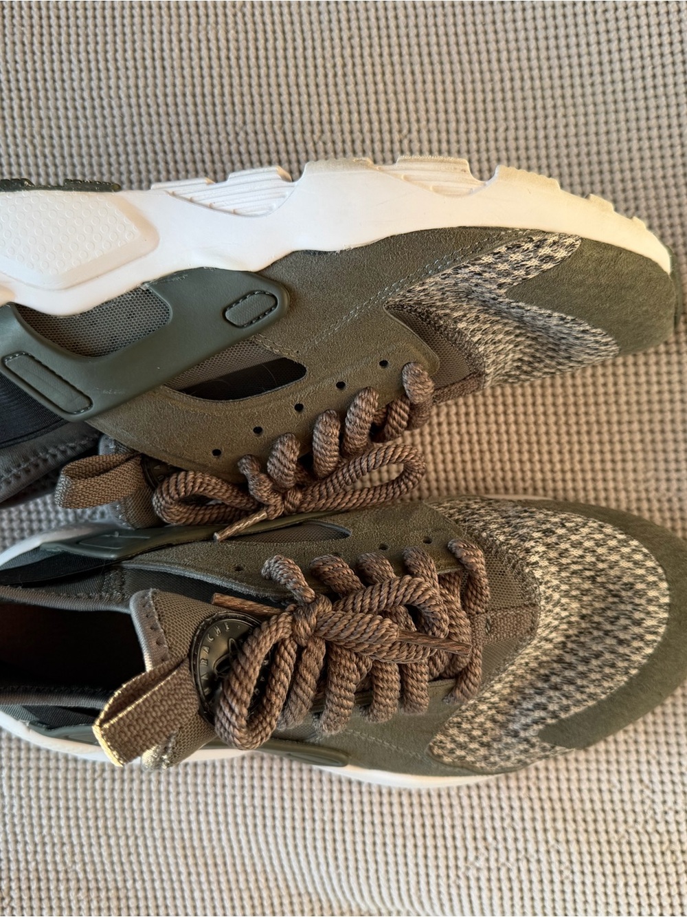 Nike Kids Olive Green and White Air Huarache Sneakers
